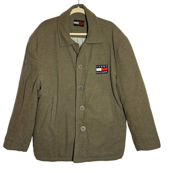 Rare Vintage Tommy Hilfiger Button Up Green Jacket Fleece Sz XL - Picture 1 of 12